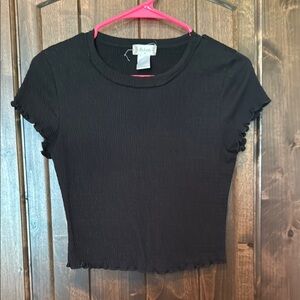 Altar'd State Black Fitted Crop Top with Ruffled Sleeves